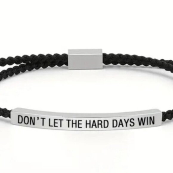 Black and Silver Inspirational Slide Bracelet "DON'T LET THE HARD DAYS WIN' - Picture 3 of 6